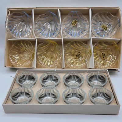 LOT 41D: MCM Vintage Cambridge Footed Shell Trinket Dishes and Salt Cellars with Crystal Shovels