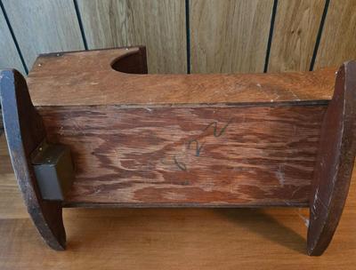 LOT 47D: Wooden Cradle with Music Box, Imperial Crown Toy Baby Doll, and Porcelain Baby Doll