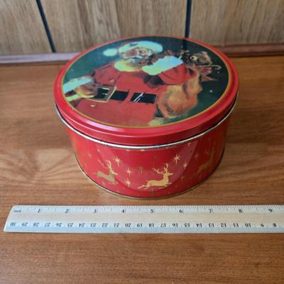 LOT 56M: Vintage Metal Picnic Basket, First Aid Tin, Jean Nate Powder Tin, and More