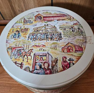LOT 56M: Vintage Metal Picnic Basket, First Aid Tin, Jean Nate Powder Tin, and More