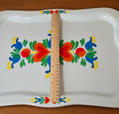 LOT 57M: Vintage Groovy Mushroom TV Tray, Tin Folk Art Serving Tray, Hand Wrought Aluminum Tray with Handles, Round Floral Tray, Glass...