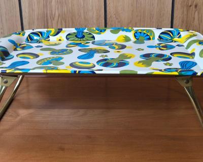 LOT 57M: Vintage Groovy Mushroom TV Tray, Tin Folk Art Serving Tray, Hand Wrought Aluminum Tray with Handles, Round Floral Tray, Glass...