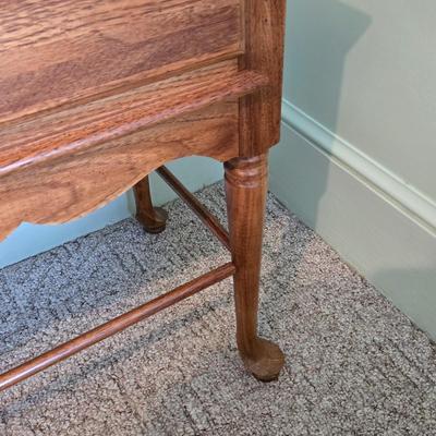 LOT 62L: Beautiful Thomasville Night Stand, Wooden TV Trays, Vintage Solid Wood Magazine Rack, Wooden Framed Mirror, and Wooden Milking...