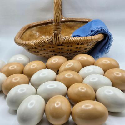 LOT 69K: MCM Ceramic Bread Tray, Ceramic Lemons in a Basket, and Ceramic Basket of Eggs