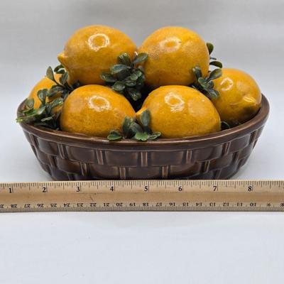 LOT 69K: MCM Ceramic Bread Tray, Ceramic Lemons in a Basket, and Ceramic Basket of Eggs