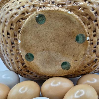 LOT 69K: MCM Ceramic Bread Tray, Ceramic Lemons in a Basket, and Ceramic Basket of Eggs