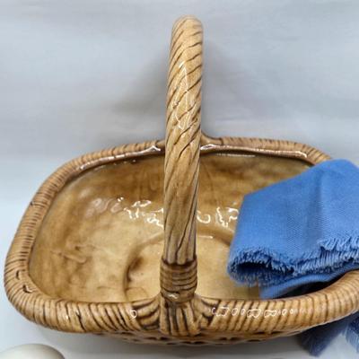 LOT 69K: MCM Ceramic Bread Tray, Ceramic Lemons in a Basket, and Ceramic Basket of Eggs