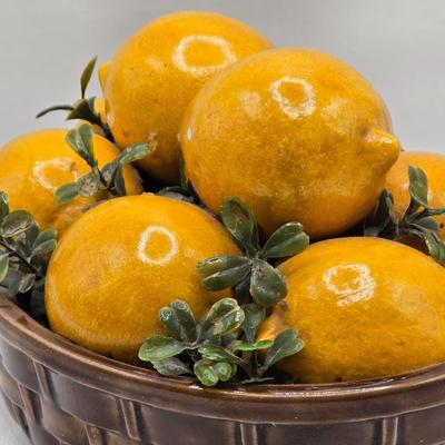 LOT 69K: MCM Ceramic Bread Tray, Ceramic Lemons in a Basket, and Ceramic Basket of Eggs