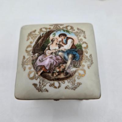 LOT 70D: Stangl Thistle Pattern Serving Plate and Pansy Trinket Dish, Lenox Mugs, Bowl with Heart Cut Out Edge, and Trinket Box, and More
