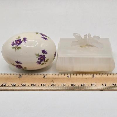 LOT 70D: Stangl Thistle Pattern Serving Plate and Pansy Trinket Dish, Lenox Mugs, Bowl with Heart Cut Out Edge, and Trinket Box, and More