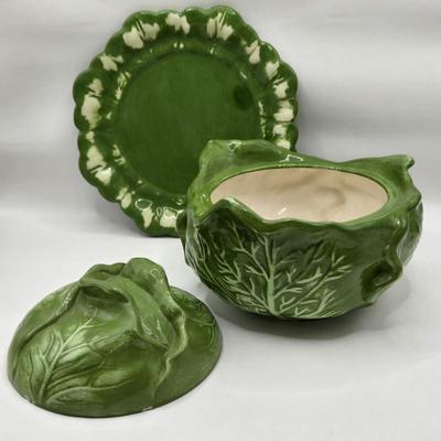LOT 71K: Vintage Inarco Japan Cornucopia with Matching Candle stick Holders, Holland Mold Cabbage Tureen, and Ceramic Gourd Candle Holder...