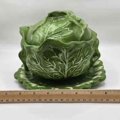 LOT 71K: Vintage Inarco Japan Cornucopia with Matching Candle stick Holders, Holland Mold Cabbage Tureen, and Ceramic Gourd Candle Holder...
