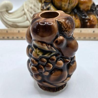 LOT 71K: Vintage Inarco Japan Cornucopia with Matching Candle stick Holders, Holland Mold Cabbage Tureen, and Ceramic Gourd Candle Holder...
