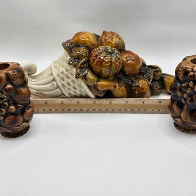 LOT 71K: Vintage Inarco Japan Cornucopia with Matching Candle stick Holders, Holland Mold Cabbage Tureen, and Ceramic Gourd Candle Holder...