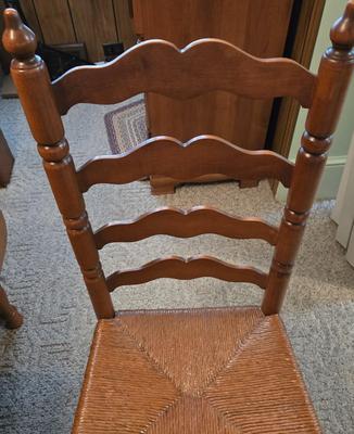 LOT 73D: Beautiful Vintage Drop Leaf Table with 4 Rush Seat, Ladder Back Chairs