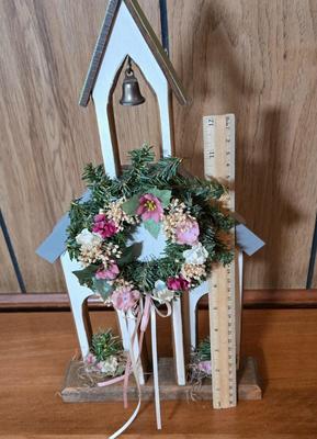 LOT 74D: Cute Country Decor Lot Including Oil Lamp with Black Metal Swing Arm, Wooden Rocking Horse, and More