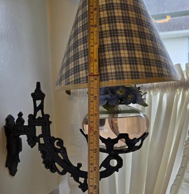 LOT 74D: Cute Country Decor Lot Including Oil Lamp with Black Metal Swing Arm, Wooden Rocking Horse, and More