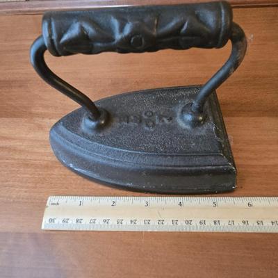 LOT 74D: Cute Country Decor Lot Including Oil Lamp with Black Metal Swing Arm, Wooden Rocking Horse, and More