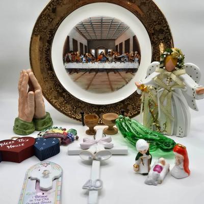 LOT 75M: Atlas China The Last Supper Plate with 22K Gold Trim, Vintage Miniature Bone China Nativity, and More