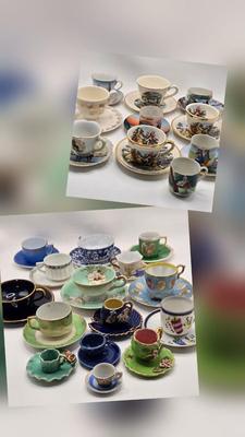 LOT 77X: Variety of Blue and Green & Souvenir Tea Cups and Saucers / Some Made in Occupied Japan