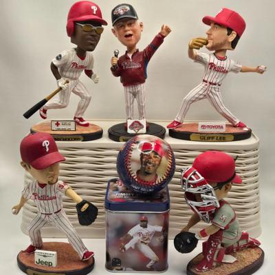 LOT 79X: Charlie Manuel, J-Roll, Cliff Lee, "Lights out Lidge" & "Chooch" Bobble Heads and J-Roll 2007 MVP Ball...
