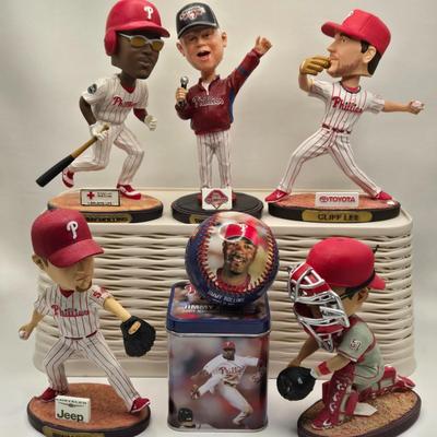 LOT 79X: Charlie Manuel, J-Roll, Cliff Lee, "Lights out Lidge" & "Chooch" Bobble Heads and J-Roll 2007 MVP Ball...