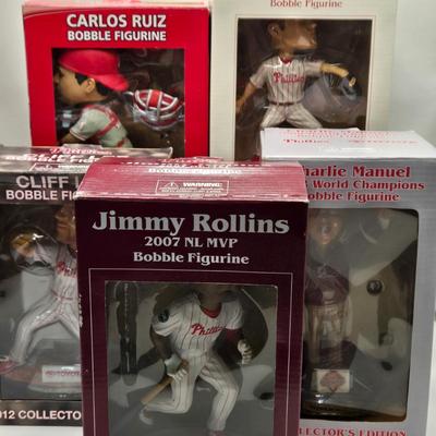 LOT 79X: Charlie Manuel, J-Roll, Cliff Lee, "Lights out Lidge" & "Chooch" Bobble Heads and J-Roll 2007 MVP Ball...