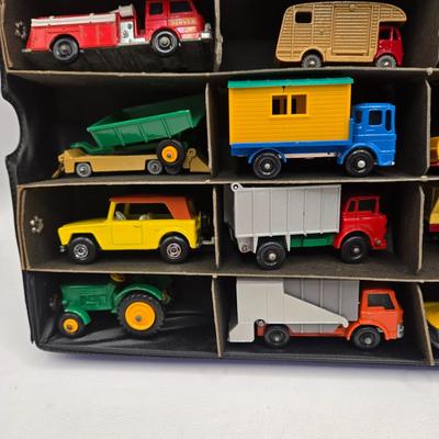 LOT 85X: Vintage 1965 Matchbox Carrying Case with Many Cars and Trucks Inside