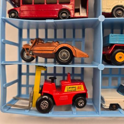 LOT 86X: Vintage Official Matchbox Series Deluxe Collector's Case With Cars, Busses, Trucks, Motorcycles, and More Inside!