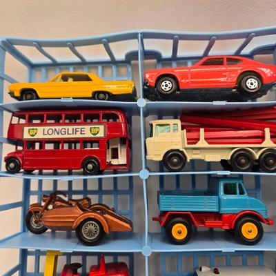LOT 86X: Vintage Official Matchbox Series Deluxe Collector's Case With Cars, Busses, Trucks, Motorcycles, and More Inside!