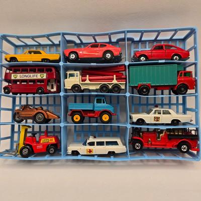 LOT 86X: Vintage Official Matchbox Series Deluxe Collector's Case With Cars, Busses, Trucks, Motorcycles, and More Inside!