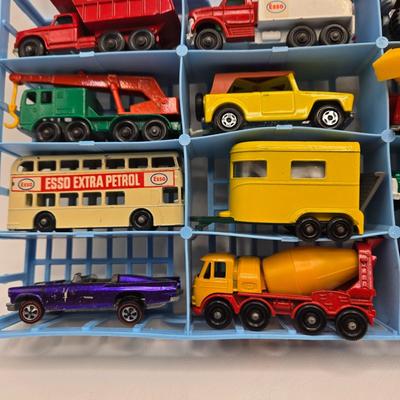 LOT 86X: Vintage Official Matchbox Series Deluxe Collector's Case With Cars, Busses, Trucks, Motorcycles, and More Inside!