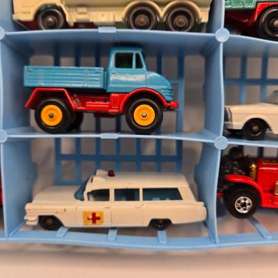 LOT 86X: Vintage Official Matchbox Series Deluxe Collector's Case With Cars, Busses, Trucks, Motorcycles, and More Inside!