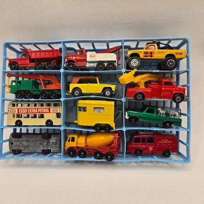 LOT 86X: Vintage Official Matchbox Series Deluxe Collector's Case With Cars, Busses, Trucks, Motorcycles, and More Inside!