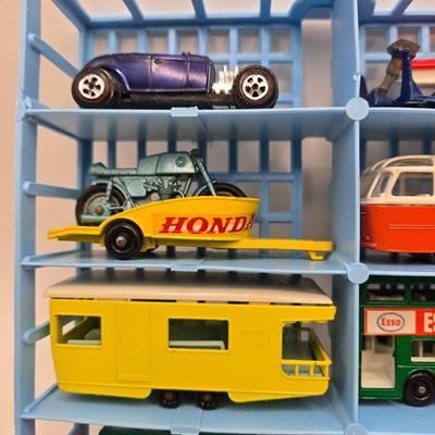 LOT 86X: Vintage Official Matchbox Series Deluxe Collector's Case With Cars, Busses, Trucks, Motorcycles, and More Inside!