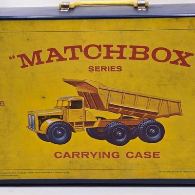 LOT 101X: Vintage Matchbox Series Carrying Case with Cars, Trucks, and More Inside