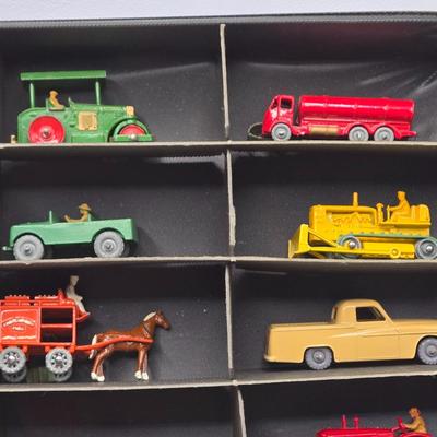 LOT 101X: Vintage Matchbox Series Carrying Case with Cars, Trucks, and More Inside