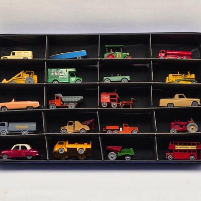 LOT 101X: Vintage Matchbox Series Carrying Case with Cars, Trucks, and More Inside