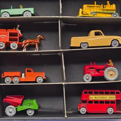 LOT 101X: Vintage Matchbox Series Carrying Case with Cars, Trucks, and More Inside
