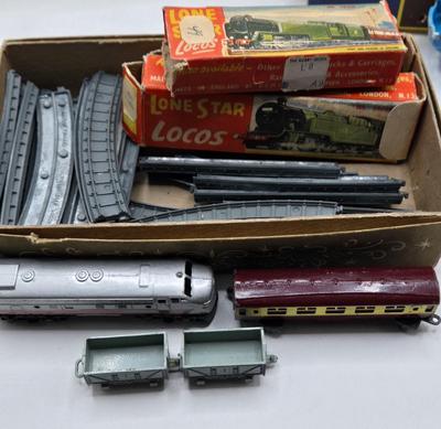 LOT 102X: Vintage Toys Including Hot Wheels 1968 Python, John Deere Tractor, Matchbox Football and Baseball Players, Lone Star Trains and...