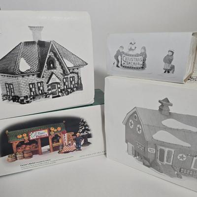 LOT 114X: Dept. 56 "Apple Valley School", " Farmer's Market", "Bieler Farm" , and " Christmas...