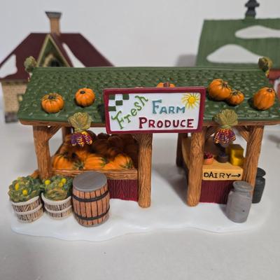 LOT 114X: Dept. 56 "Apple Valley School", " Farmer's Market", "Bieler Farm" , and " Christmas...