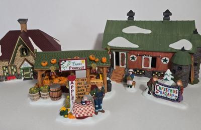 LOT 114X: Dept. 56 "Apple Valley School", " Farmer's Market", "Bieler Farm" , and " Christmas...