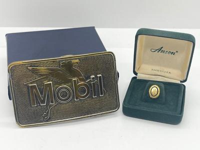 LOT 121J: Mobil Belt Buckle and Anson Tie Pin
