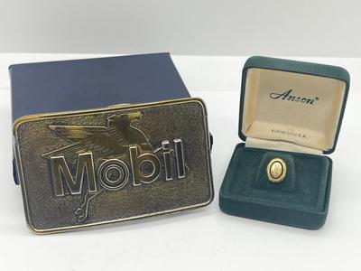 LOT 121J: Mobil Belt Buckle and Anson Tie Pin