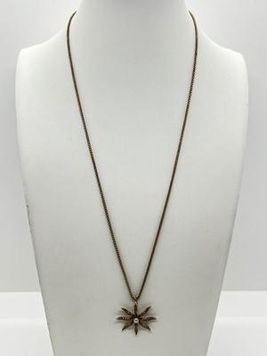 LOT 128J: 10K Gold and Seed Pearl Pendant on 20" Gold Filled Chain - 5.5 GTW