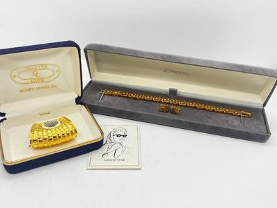 LOT 129J: Vintage Bracelet and Matching Earrings + Charter Club Scarf Clip