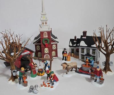 LOT 161X: Dept. 56 " Jannes Mullet Amish Farm House", "Red Covered Bridge", "Old North Church", and...