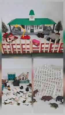 LOT 164X: Multiple Toy Accessories Including Matchbox Fire Truck, Charlies's Angels Van, Plastic Train Station, Plastic and Metal...