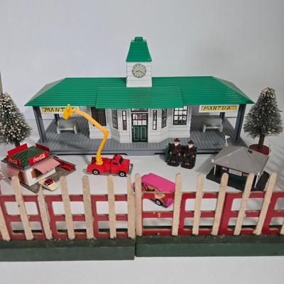 LOT 164X: Multiple Toy Accessories Including Matchbox Fire Truck, Charlies's Angels Van, Plastic Train Station, Plastic and Metal...
